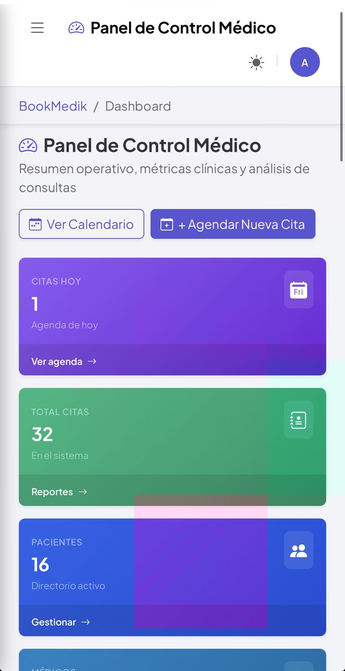 Demo interactivo de plataforma de control médico y agenda clínica BookMedik desarrollado por pro-sites.mx