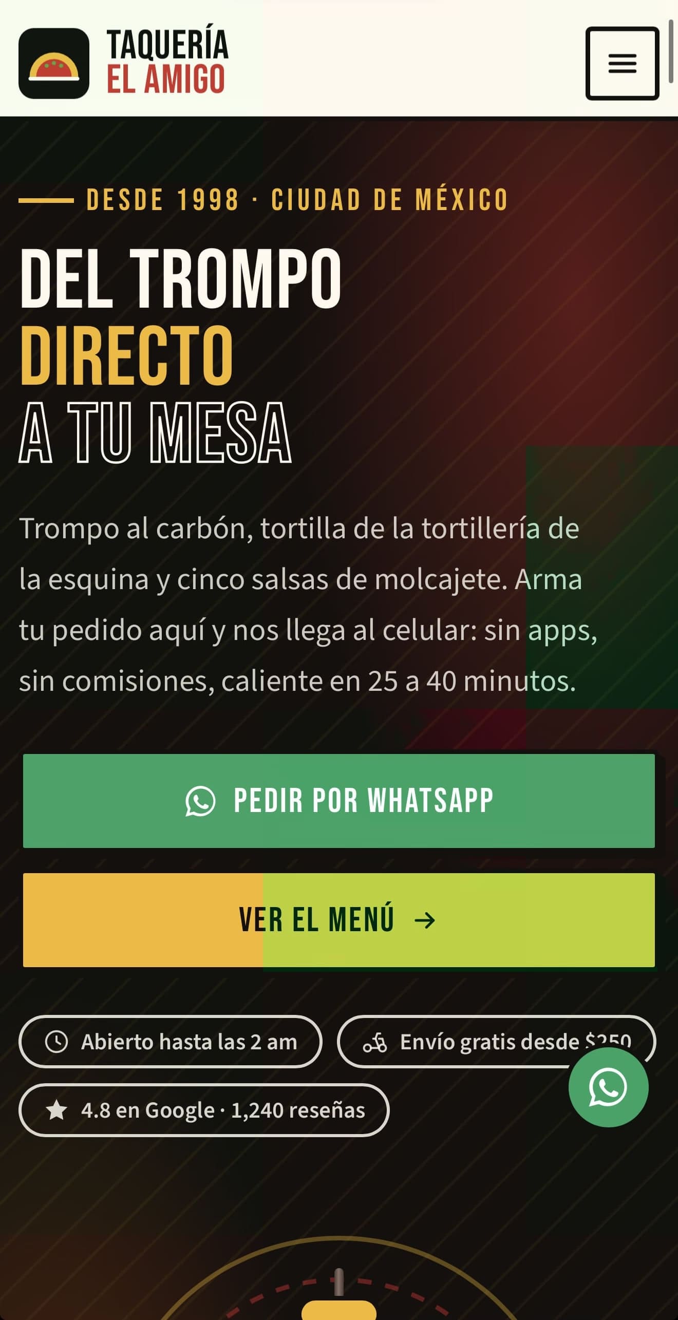 Demo de sistema de pedidos en línea por WhatsApp para taquerías y restaurantes desarrollado por pro-sites.mx
